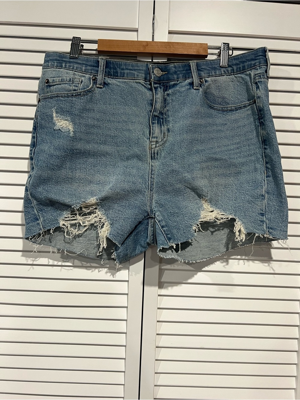 torrid Light Blue Distressed High-Rise Denim Shorts